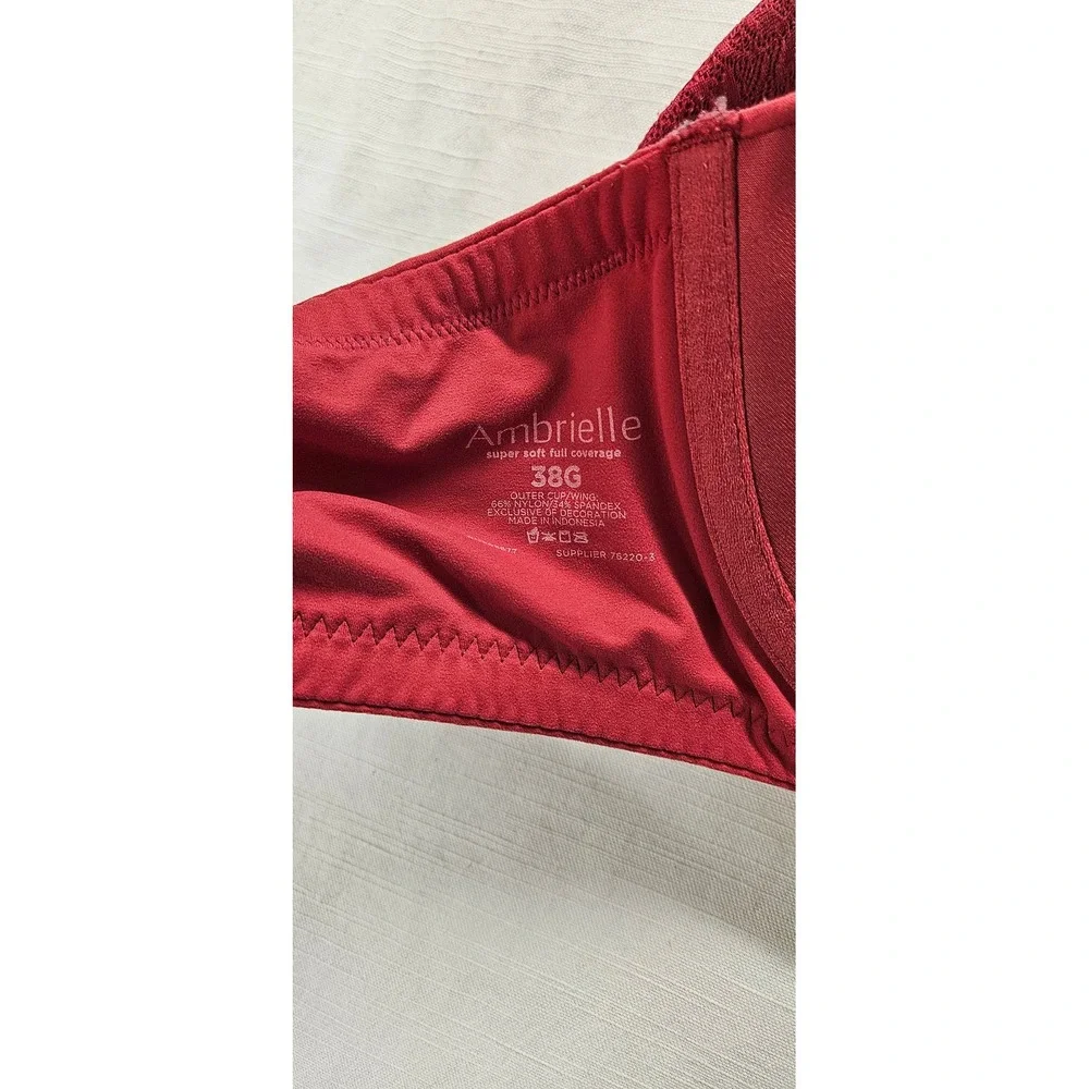 Ambrielle Super‎ Soft Full Coverage Underwire Bra Red 38G Lace Trim 76220-3
